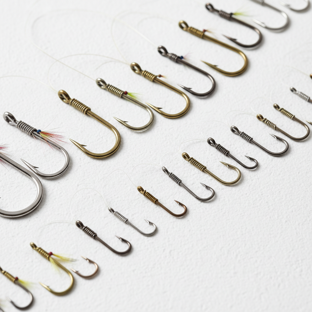 Hameçons classiques sur fond blanc